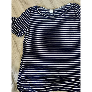 7th Ray Boutique Blouse, Navy Blue & White Stripes - Medium, Dressy Sleeves